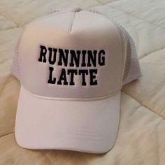 Fun White Mesh Trucker Hat That Says "Running Latte" Trucker Hat Sayings, Plaid Bucket Hat, Pink Trucker Hat, Hat Bar, Suede Hat, Rancher Hat, Boho Hat, Mom Hats, Fancy Hats