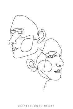 line art drawing of two men's faces with one man looking at the other