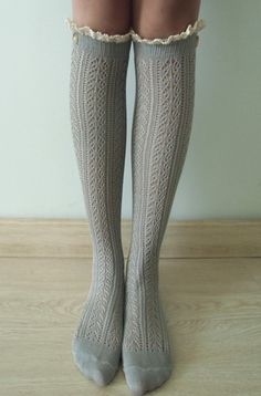 GREY Cable knit boot socks w/ cream lace ivory buttons Lace Knee Socks, Lace Socks Knee High, Knee-high Cable Knit Winter Socks, Cozy Cotton Knee-high Socks, Comfortable Knitted Knee-high Socks, Sugar Dress, Knit Boot Socks, Cable Knit Socks, Platinum Grey