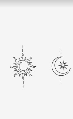 the sun, moon and stars are drawn in black ink