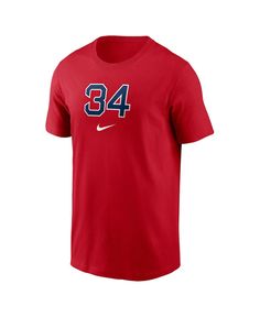 Your favorite Dh and baseball star is officially bound for Cooperstown. What better way to celebrate "Big Papi" Ortiz and his Hall of Fame debut than by grabbing this Boston Red Sox Essential T-shirt from Nike. The front features his number while the back showcases his induction, perfect for flaunting your Boston Red Sox pride in David Ortiz style. Red Crew Neck T-shirt For Sports Season, Nike University Red Crew Neck T-shirt, Red Pre-shrunk T-shirt For Sports Season, Red Team Logo Top For Baseball Season, Red Baseball Team Logo Tops, Red T-shirt With Team Name For Sports Season, Red Tops With Team Logo For Baseball Season, Red Tops With Team Name For Baseball Season, Nike University Red Tops For Sports Season