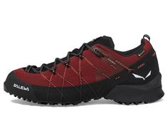 Tread worry free on tough terrain wearing the SALEWA® Wildfire 2 GTX Footwear..Textile and synthetic upper..Textile lining and insole..Closed round-toe front..Lace closure..Mesh construction gives breathability..Tongue and heel pull-tab for easy wear and removal..Durable synthetic outsole..Imported..Product measurements were taken using size 9, width M. Please note that measurements may vary by size..Measurements: Weight: 1 lb 7 oz Dynamic Outdoor Walking Shoes With Breathable Mesh, Dynamic Walking Shoes With Breathable Mesh For Outdoor, Red Outdoor Sneakers, Red Trail Running Shoes With Round Toe For Hiking, Dynamic Trail Running Shoes With Vibram Sole And Gore-tex, Red Breathable Trail Running Shoes For Hiking, Dynamic Gore-tex Trail Running Shoes With Vibram Sole, Red Outdoor Trail Running Shoes, Red Trail Running Shoes With Vibram Sole For Outdoor