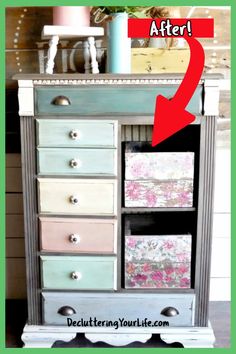 an old dresser has been painted with chalk paint and then it's turned into a drawer