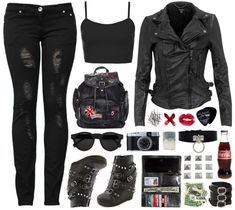 Polyvore Gore : Photo Apocalypse Outfit, Pop Culture Moments, Outfit Rock, Characters Outfits, Fantasy Clothes, Fashion Goals, Rock Outfits, Black Clothing