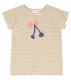 Bring retro flair into your little one's luxury edit with Bonpoint's Asmae striped T-shirt. Made from comfortable cotton jersey, it's finished with a printed cherry motif and logo detailing. | Bonpoint Asmae striped cotton jersey T-shirt Short Sleeve Tops With Signature Stripes For Spring, Spring Short Sleeve Tops With Signature Stripes, Striped Tops With Graphic Print For Summer, Summer Striped Tops With Graphic Print, Summer Short Sleeve T-shirt With Signature Stripes, Casual Summer Tops With Signature Stripes, Short Sleeve Cotton Tops With Signature Stripes, Striped Graphic Tee For Summer, Summer Striped Graphic Tee