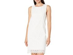 Karen Kane Eyelet Shift Dress - Women's Dress : Off-White : Look fresh and feel confident wearing the absolutely gorgeous and breezy Karen Kane Eyelet Shift Dress that features allover diamond eyelet embroidered detailing. Crew neckline. Sleeveless construction. Hook-and-loop closure at back. Knee length silhouette. Scalloped hem. 100% cotton. Dry clean. Imported. Measurements: Length: 37 in Chest Measurement: 17 in Product measurements were taken using size SM. Please note that measurements may vary by size. Womens Shift Dresses, Karen Kane, Scalloped Hem, Feel Confident, Product Reviews, Crew Neckline, Shift Dress, Knee Length, Women's Dress