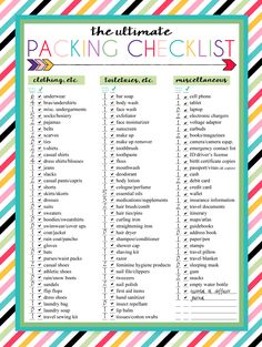 the ultimate packing checklist is shown in this colorful polka dot printable pattern with dots