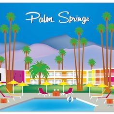 the palm springs hotel and pool is shown in this illustration from an advertisement for the resort