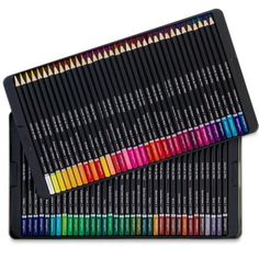 two black trays with colored pencils on top of each one in different colors