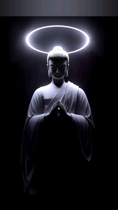 a buddha statue with a halo around it's head