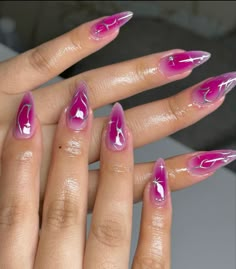 Nails Aura, Fire Zodiac, Magenta Nails, Medium Stiletto, 2023 Nails, Magic Nails, Y2k Nails, Pretty Gel Nails