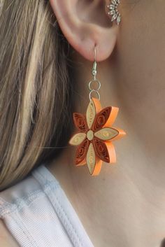 Brown Flower Paper Earrings Quilling Jewelry Handmade Gift - Etsy Earrings Quilling, Woman Earrings, Quilling Jewelry, Flower Paper, Brown Flower, Quilling Techniques, Paper Earrings, 1st Anniversary Gifts, 1st Anniversary