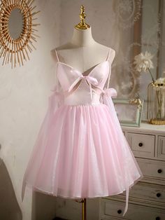 Cutout Homecoming Dress, Pink Prom Dresses Short, Homecoming Dresses Sparkly, Dama Dresses, Tulle Party Dress, Tulle Homecoming Dress, Pink Homecoming Dress, Rose Bonbon