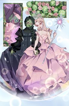 an image of two people dressed up as witches and one is holding a sparkle wand