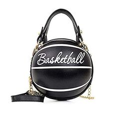 a black and white basketball purse with the word basketball on it