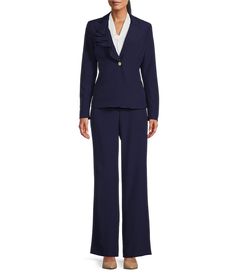 Nipon Boutique Notch Lapel Blazer Wide Leg 2-Piece Pant Set | Dillard's Fall Workwear Pants With Ruffles, Tailored Formal Blazer With Ruffles, Fitted Ruffled Workwear Pants, Fitted Ruffled Pants For Workwear, Lapel Blazer, Weekend Wear, Pant Set, Dillard's, Everyday Wardrobe