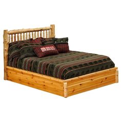 Small Spindle Platform Bed Cedar Bed Frame, Bed Frame Rustic, Log Beds, Cabin Bedroom Decor, Rustic Bedrooms, Lodge Furniture, Northern White Cedar, Log Bed, Matching Nightstands