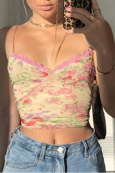 Sale NOW! Y2K Cami Vintage Floral Lace Patchwork Early 2000s Crop Top Cottagecore Soft Girl Glam 90s 00s Skinny Milkmaid Aesthetic Cottage Core Shirt Avlble in Sm, Med and L. Pink Lace Crop Top, Tank Top Straps, Cute Tank Tops, Indie Outfits, Lace Crop Tops, Short En Jean, Looks Vintage, Look Cool, Aesthetic Clothes