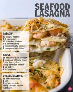 the recipe for seafood lasagna is shown