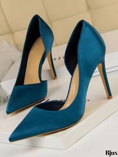 Bjux - Sophisticated Satin High Heels: Womens Pointed Toe Stiletto Heel Pumps Green Prom Shoes, Prom Shoes Blue, Suede High Heel Boots, High Heels For Prom, Glam Shoes, Fall Heels, Heels Prom, Heels Blue