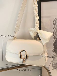 Bag For Love -Knot Decor Flap Square Bag - Women Crossbody Product Description Color White Strap Type Adjustable Pattern Type Plain Style Fashionable Bag Size Small Quantity 1 piece Type Square Bag Coating 100% Polyurethane Composition 100% Polyester Material PU Leather Size Chart INCH CM Size Bag Width Bag Height Bag Length Strap Length one-size 3 4.9 9.3 47.2 Size Bag Width Bag Height Bag Length Strap Length one-size 7.5 12.5 23.5 120 Similar Products h2 { text-align: center; } .red-box { widt White Everyday Bags With Bow Detail, Trendy White Bag With Bow, Casual Bags With Bow, Casual Bag With Bow, White Rectangular Shoulder Bag With Bow, White Shoulder Bag With Strap, Trendy White Shoulder Bag With Bow, White Rectangular Shoulder Bag With Strap, Chic White Bag With Strap