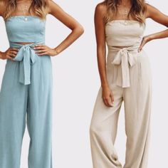 Summer Jumpsuit With Invisible Straps Boho Style Must Have This Summer Super Light Material 95% Polyester 5% Spandex 3 Colors Available - White, Sand, Light Blue S, M, L, Xl, Xxl Doesn't Run Small, Get Exactly In Your Size Shipping The Next 1-2 Business Days From Our Store Location Pickyglam In Appleton Wi Fox River Mall Fitted Summer Jumpsuits And Rompers Solid Color, Fitted Solid Color Summer Jumpsuits And Rompers, Solid Color Summer Vacation Sets, Solid Color Summer Vacation Set, Fitted Solid Color Jumpsuits And Rompers For Beach, Fitted Solid Color Jumpsuit For Beach, High Waist Strapless Jumpsuit For Summer, Non-stretch Wide Leg Jumpsuits And Rompers For Beach, Non-stretch Wide Leg Jumpsuits For Beach