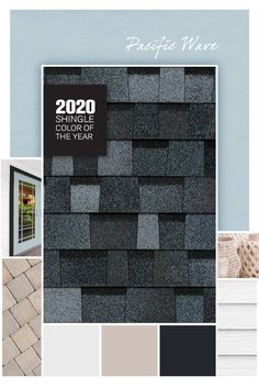 the catalog for shingle roofing is shown in black and grey colors, including gray tiles