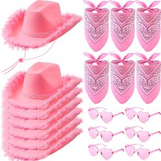 pink hats, sunglasses and bandanas are shown in this image with the accessories for each hat