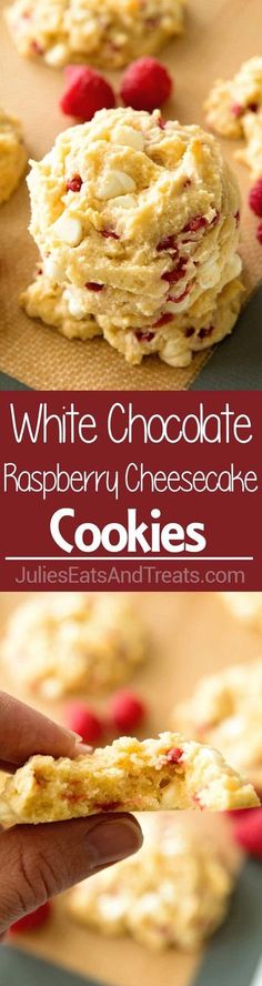 white chocolate raspberry cheesecake cookies are the perfect treat for valentine's day