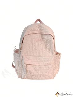 BirdinBag - Pink Fashion Backpack with Spacious Capacity and Stylish Letter Patch Casual Large Capacity Pink Backpack, Casual Pink Backpack, Large Capacity Pink Nylon Backpack, Large Capacity Nylon Backpack In Pink, Casual Pink Softback Backpack, Pink Nylon Backpack With Pockets, Casual Nylon Softback Backpack, Everyday Pink Nylon Backpack, Pink Nylon Softback Backpack