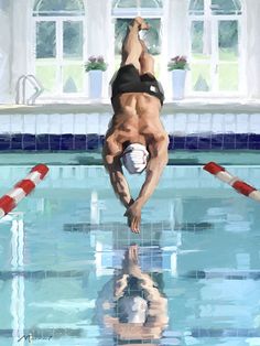 Diving by The Macneil Studio is produced with printing that covers the entirety of the canvas for a sleek and stylish museum-quality look. Our framed prints are made by expert craftsmen who strive to make each canvas the masterpiece that your home deserves. Each of our framed canvas art prints is hand-crafted and made-to-order to give it a high quality and professional appearance. To ensure the clearest, most accurate depiction of the artists' original vision, we print each work of art on bright Ap Art, Foto Ideas Instagram, Art Prints For Sale, The Masterpiece, Artist Canvas, Indoor Pool, Baby Boy Newborn, Hair Care Shampoo, Olympic Games