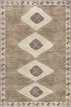 a brown and white rug with an intricate design on the bottom, in two rows