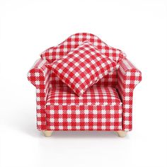 a red and white checkered chair on a white background