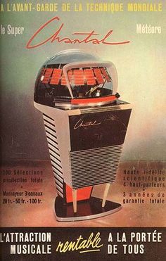 an advertisement for a musical instrument from the 1950's, featuring a jukebox