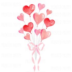 a bunch of pink heart balloons tied to a ribbon