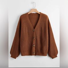 Shein Button Up Cardigan. This Is Nwot. Size 1xl (14). Color Is Rust Brown. Raglan Sleeve Cardigan, Plain Cardigan, Shoulder Cardigan, Cardigan Plus Size, Shein Sweater, The Cardigans, Drop Shoulder Cardigan, Comfy Jumpsuits, Stylish Fall Outfits