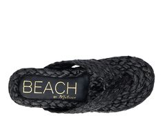 Raffia upper straps with Synthetic Faux Leather lining, Slip on for easy entry,2.25\ raffia wrapped platform, Round open toe with thong post, Lightly padded footbed, Manmade outsole, Vegan Friendly | Women's Beach by Matisse Sailor Espadrille Platform Flip-Flops Sandals in Black Size 5 Synthetic Flip Flops With Woven Sole For Beach Season, Black Straw Sandals For Beach, Black Sandals With Woven Sole For Beach Season, Adjustable Platform Flip Flops For Beach, Chic Braided Strap Wedge Sandals For Beach, Chic Braided Wedge Sandals For The Beach, Platform Sandals For Beach Season Vacation, Vacation Black Straw Sandals, Platform Flip Flops For Beach Season