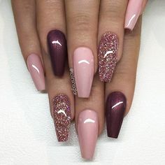 Burgundy Nail Designs, Purple Nail, Burgundy Nails, Coffin Nails Long, Nail Designs Glitter, Dipped Nails, Pretty Acrylic Nails, Fancy Nails