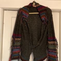 Beyond Threads Gray With Beautiful Colors Alpaca Fringe Cardigan Purple Bohemian Long Sleeve Sweater, Purple Long Sleeve Bohemian Sweater, Fringe Cardigan, Alpaca, Beautiful Colors, Sweaters & Cardigans, Cardigans, Sweaters For Women, Thread