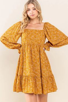 Gold Floral Chiffon Square Neck Ruffle Hem Maternity Dress– PinkBlush Square Neck Long Sleeve Dress, Fall Photo Shoot, Chiffon Maternity Dress, Photo Shoot Dress, Floral Balloons, Square Neck Long Sleeve, Floral Chiffon Dress, Balloon Sleeve Top, Layered Blouse