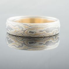 Rustic Mokume Gane Ring or Wedding Band in Flare Palette and Woodgrain Pattern with Lightly Etched F Flare Pattern, Mokume Gane Ring, Woodgrain Pattern, Mokume Gane, Complimentary Colors, Large Ring, Small Rings, Size 10 Rings, Wood Grain