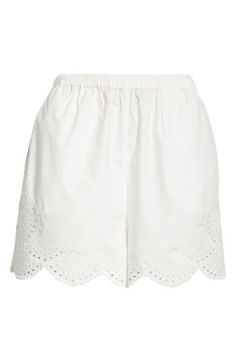 The fashion house's signature blend of minimalism and romance shines through the fresh cotton eyelet and sweetly scalloped edges of these sun-ready shorts. Elastic cuffs 100% cotton Hand wash, line dry Imported Designer Clothing Chic Spring Bottoms With Cutwork Hem, Chic Bottoms With Cutwork Hem For Spring, White Cotton Bottoms With Eyelet Details, Spring Broderie Anglaise Bottoms For Daywear, White Bottoms With Cutwork Hem For Summer, Elegant Broderie Anglaise Bottoms For Spring, Casual Spring Bottoms With Cutwork Hem, Elegant White Bottoms With Broderie Anglaise, Elegant White Broderie Anglaise Bottoms