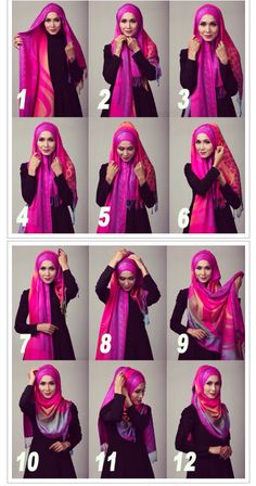 Step by step hijab style Hijab Step By Step, Square Hijab Tutorial, New Hijab Style, How To Wear Hijab, Fesyen Islam, New Hijab, Simple Hijab Tutorial, Hair Scarves, Dupatta Style