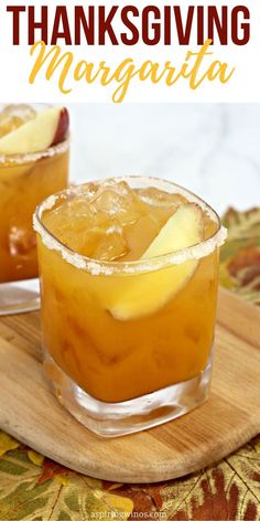 two glasses filled with thanksgiving margarita on a wooden tray