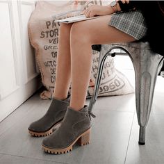 Material: Suede Size: CN34, CN35, CN36, CN37, CN38, CN39, CN40, CN41, CN42, CN43, CN44, CN45 Color: Army Green, Gray, Black Heel Height: About 8CM Tube Hight: About 8CM Platform Hight: About 2CM Style: Casual, Daily Pattern Type: Solid Shoes Length: Ankle Boots Occasion: Street, Casual, Winter, Fall Package Contents: 1* Shoes, without Accessories. Ankle Boots Lace, Blazers Shoes, Chunky Heel Ankle Boots, Hip Clothes, Heel Ankle Boots, Black Heel, Suede Lace, Heeled Ankle Boots, Platform Boots