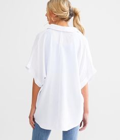 Hyfve One & Only Oversized Dolman Henley - White Large, Women's Offwhite Solid woven henley Cuffed sleeves Bust measures 50 on size small Body length 29 on size small. Layering piece(s) and/or accessories sold separately.. 80% Rayon 20% Polyester. Hand wash cold water. Do not bleach. Line dry. Iron low. Do not dry clean.. Measurements: Bust -Fullest part of bust with arms at sides. Waist -Circumference of natural waist: above belly button below rib cage. Hips -Standing with feet together fullest Oversized Collared Versatile Tops, White Blouse With Rolled Sleeves For Fall, Oversized V-neck Shirt For Day Out, White Shirt With Rolled Sleeves For Daywear, Versatile White Shirttail Hem Top, Versatile White Tops With Shirttail Hem, White Relaxed Fit Blouse With Rolled Sleeves, Effortless White Button-up Blouse, White Blouse With Rolled Sleeves In Relaxed Fit