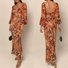 Nwt Rixo Kamilla Cutout Halterneck Silk Floral Midi Maxi Dress Size L By Rixo, Brand New With Tag. Retail $455. Fabric: Skirt 100% Silk, Upper Body 100% Viscose. Print: Grace Paisley Canyon Size Uk 14/Size L. Approx Measurements: Pit To Pit 20" Across, Waist 16-18" Across, Hip 22-23" Across, Length 53" Has Adjustable Ties And Bust Shape Mean Neck Depth Varies By Body Type. The Kamilla Dress Is Made From Lightweight Georgette With Paisley Print & Cutouts At The Waist And A Tie Detail At The Back. Orange Long Sleeve Printed Maxi Dress, Elegant Orange Printed Maxi Dress, Orange Printed Party Dress, Orange Printed Maxi Dress For Party, Orange Long Sleeve Midi Dress For Vacation, Long Sleeve Orange Midi Dress For Vacation, Fitted Orange Printed Dress, Fitted Orange Dress For Vacation, Orange Printed Dresses For Brunch