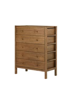 a wooden dresser with five drawers on one side