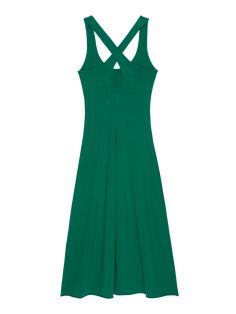 With a chic U neck, cross back straps with a keyhole cutout, and a built-in self shelf bra, this dress gives an effortlessly feminine feel. It's the midi dress you'll wanna wear everywhere. | Women's Merethe Midi Dress in Verdant Green | Ethical Essentials Spring Dress With Cutout And Cross Back, Spring Dresses With Cutout And Cross Back, Spring Stretch Dress With Cross Back, Spring Cross-back Stretch Dress, Chic Fitted Midi Dress With Cross Back, Fitted Midi Dress With Crisscross Straps And Cross Back, Chic Midi Dress With Crisscross Strappy Back, Fitted Midi Dress With Tie And Cross Back, Spring Backless Dress With Crisscross Straps