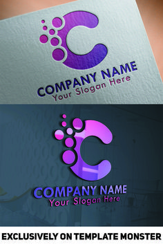 three different logos with the letter c in purple and blue colors, on top of each other